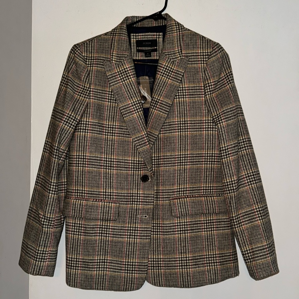 J. Crew Plaid Blazer in Brown, Black and Cream